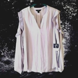 Top, Blouse VERA WANG Simply WOMEN Soft Dove GRAY Ruffle Long Sleeve